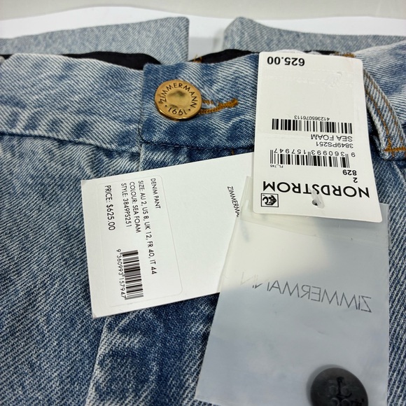 Zimmermann Pleated Wide Leg Jeans Sea Foam Blue AU 2 4 US 8 12 NWT Denim - Picture 11 of 17